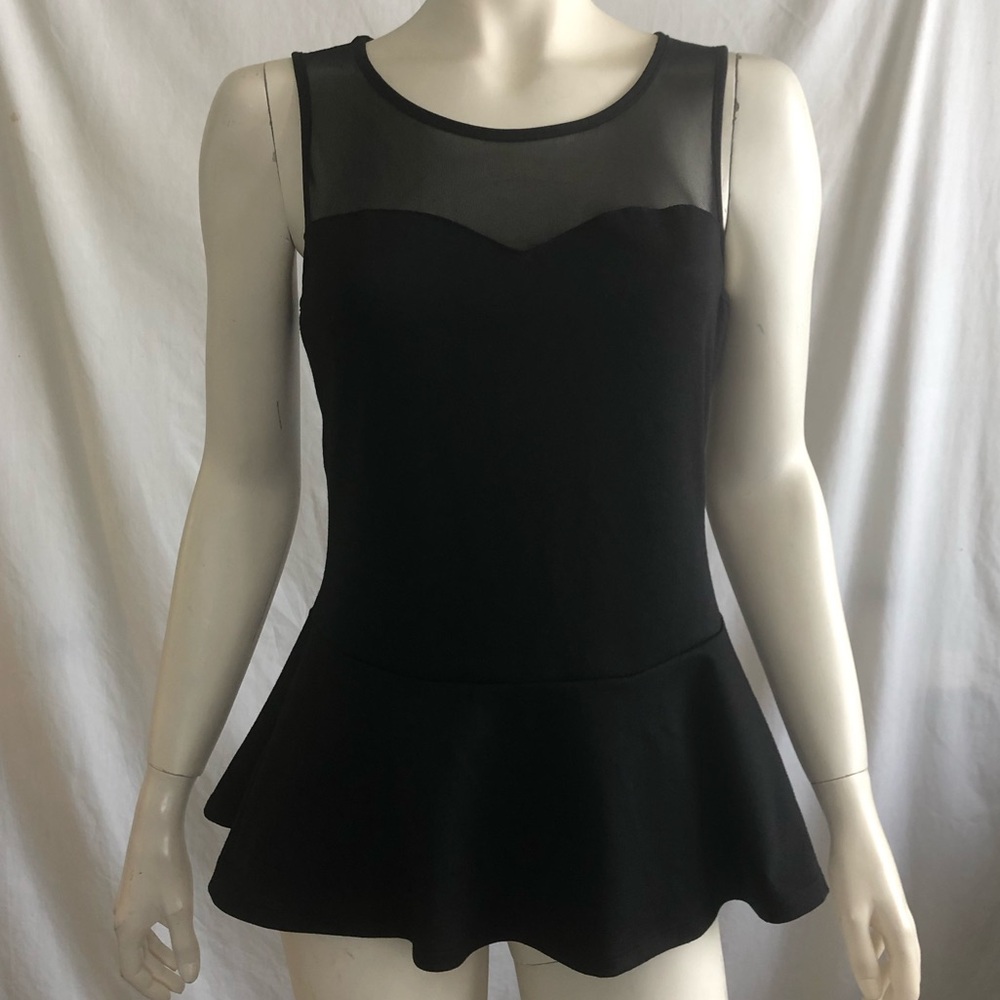 Candy Couture women’s sleeveless sheer black top with peplum size medium